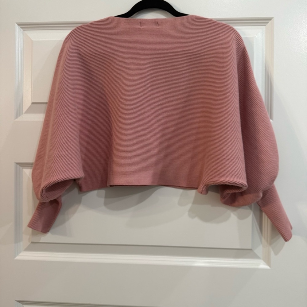 Altar'd State Pink Ribbed Cropped Sweater Dolman Balloon Sleeve Boho Small - Picture 5 of 5